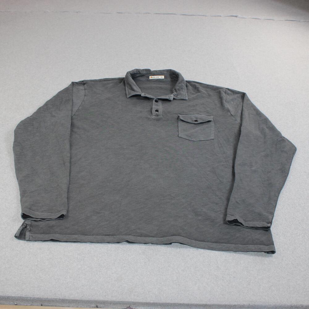 Marine Layer Shirt Mens 2XL Gray Heavy Slub Polo Long Sleeve Pocket Heritage